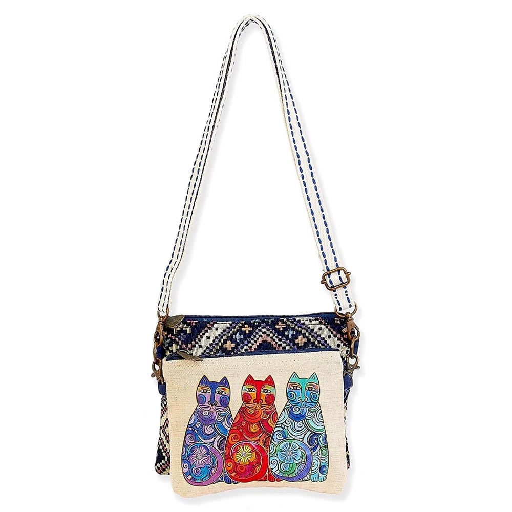 NWOT Laurel Burch 3 Cats 2-Piece Crossbody Bag Olas De Colores